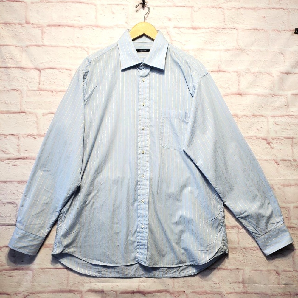 Burberry London Dress Shirt Mens Large 16.5 Blue Stripe Cotton Long Sleeve USA